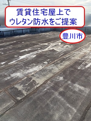 豊川市　賃貸住宅屋上陸屋根で通気緩衝工法によるウレタン防水改修工事をご提案